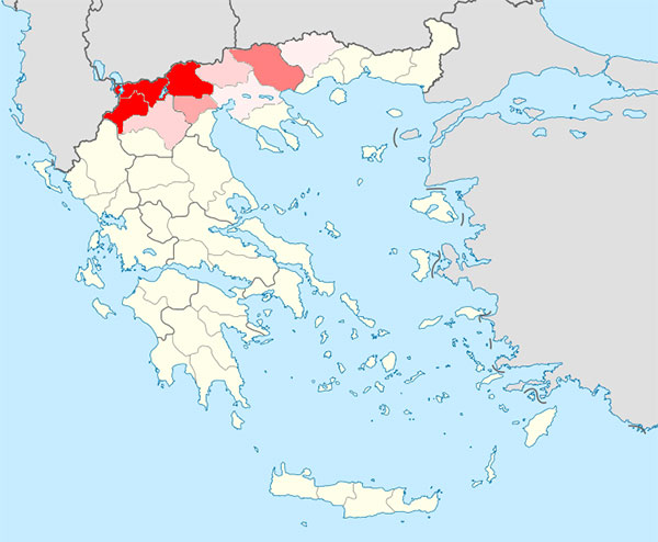 Map of distribution the Macedonians in Northern Greece - Macedonia